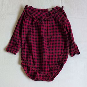 oshkosh b'gosh checked ruffle bodysuit blouse red cotton 12 months baby girl